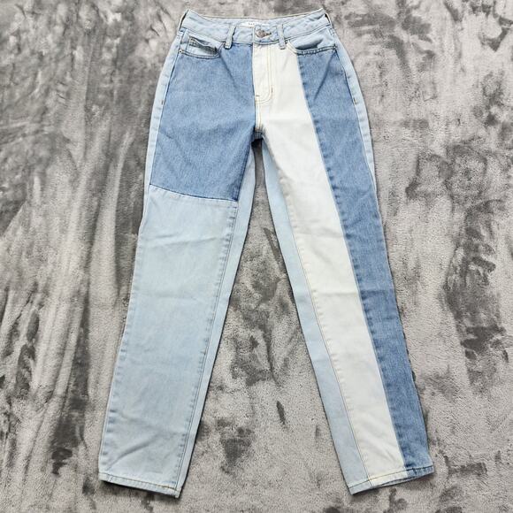 Pacsun Jeans Womens 22 Blue Two-Tone Eco Hopper Patch Mom Jean High Rise Tapered - Picture 1 of 14